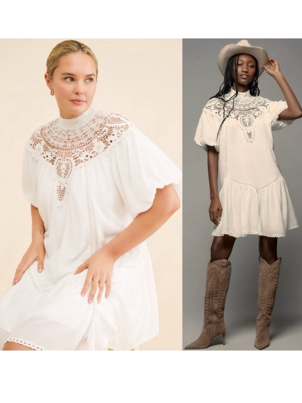 Anthropologie High neck lace tunic dress size small ivory new